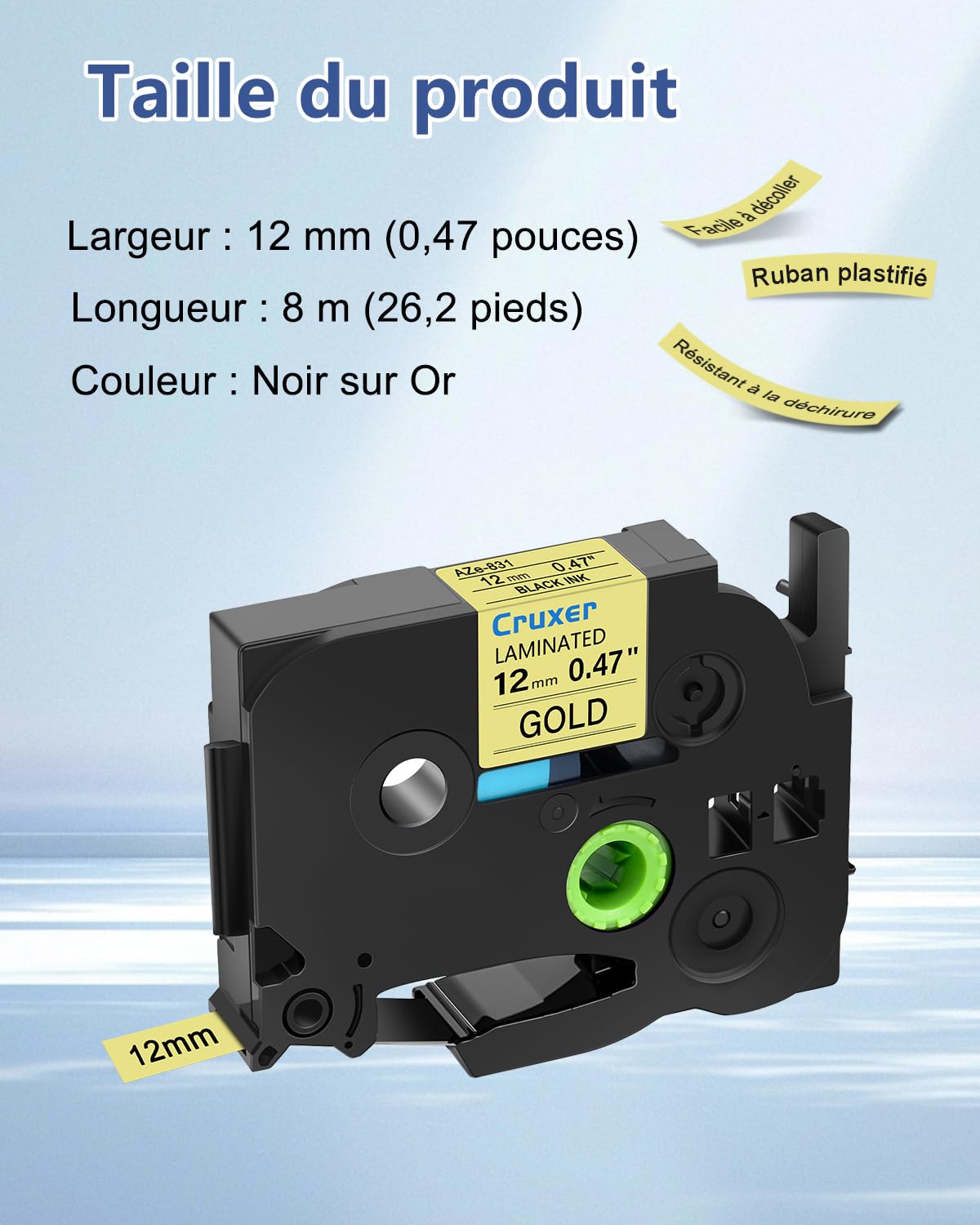 Cruxer Lot de 100 Compatible TZE-831 pour P-touch Noir sur Doré 12 mm