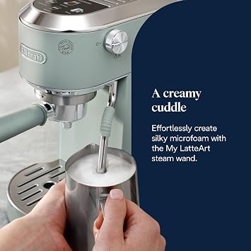De'Longhi Dedica Duo EC890.GR, Traditional Barista Pump Machine, Espresso And Cold Brew, Manual Coffee Machine With My LatteArt Steam Wand, 15cm Wide, 2 Espresso, Touch Display, Mug up to 13cm, Green