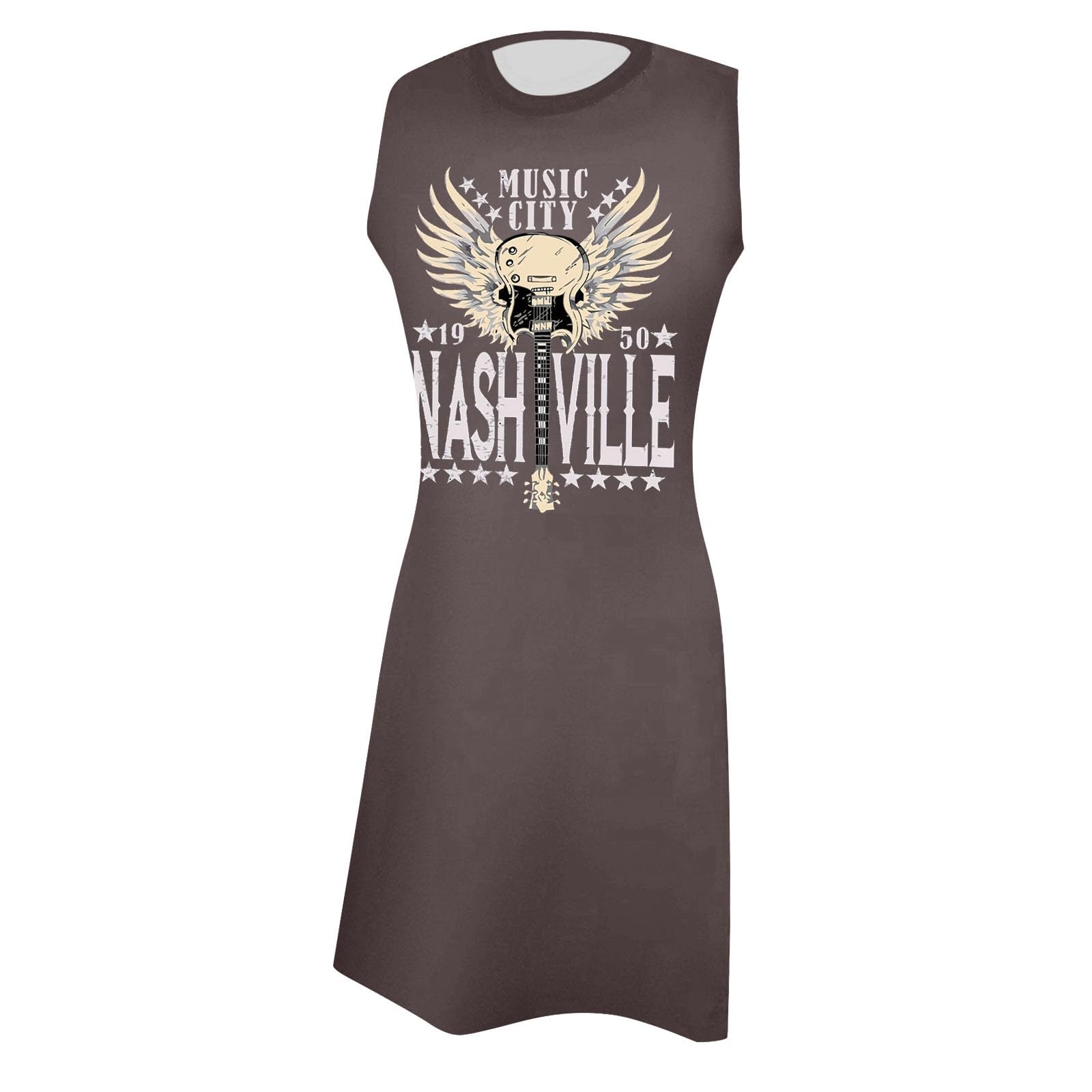 Music City, mini abito da donna, stile country rock, senza maniche, con chitarra grafica