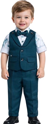 PTBON Boys Formal 3 Piece Suit Set with Waistcoat, Shirt & Bow Tie Kids Outfit, Stylish Dress for Toddler & Little Boys, C...