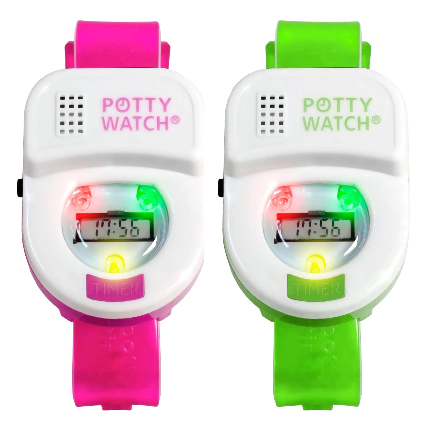 Potty Time: The Original Potty Watch | Water Resistant, Toilet Training Aid, Warranty Included. (30, 60 or 90 Min Automatic Timers Plays Music & Flashing Lights for Fun & Gentle Reminders)Pink & Green