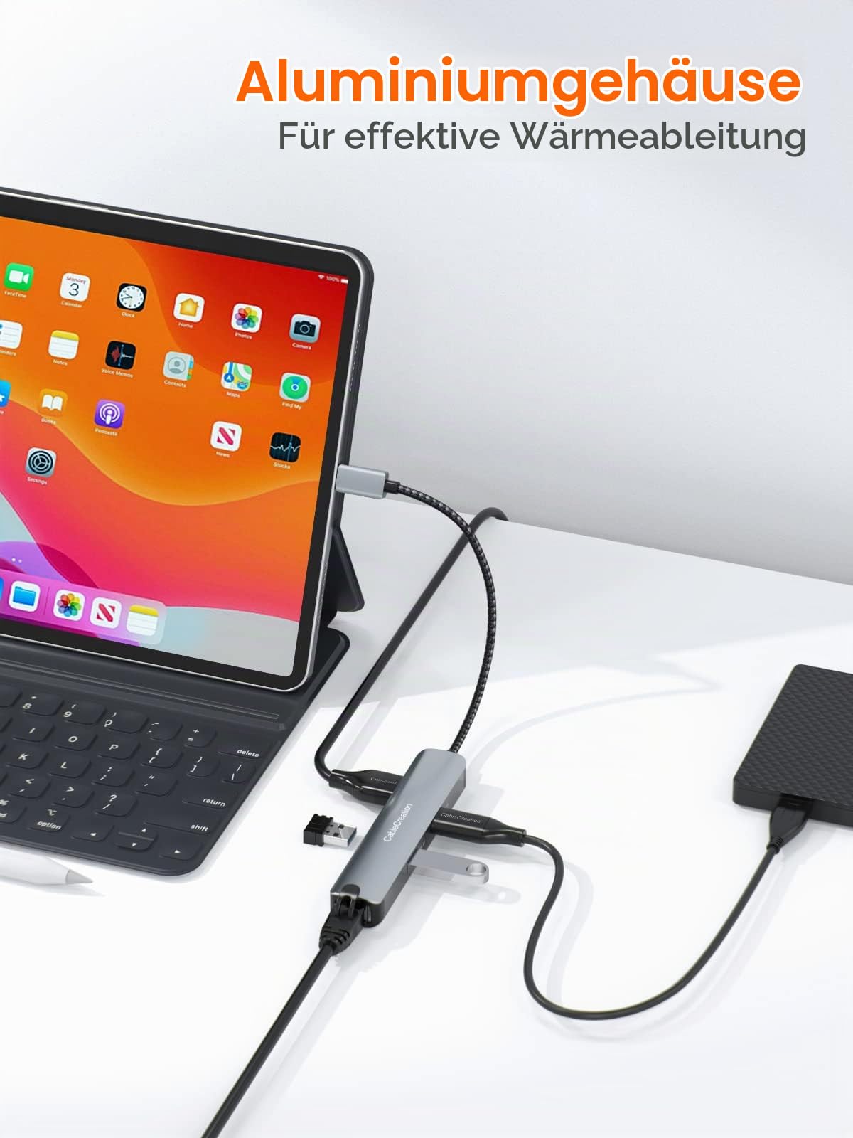 USB-C Hub Multiport Adapter, CableCreation 5-in-1 USB C Hub Ethernet HDMI mit 4K@30Hz, 3 USB 3.0-Anschlüsse, für MacBook Pro/Air M1, iPad Pro, Surface Go,S22