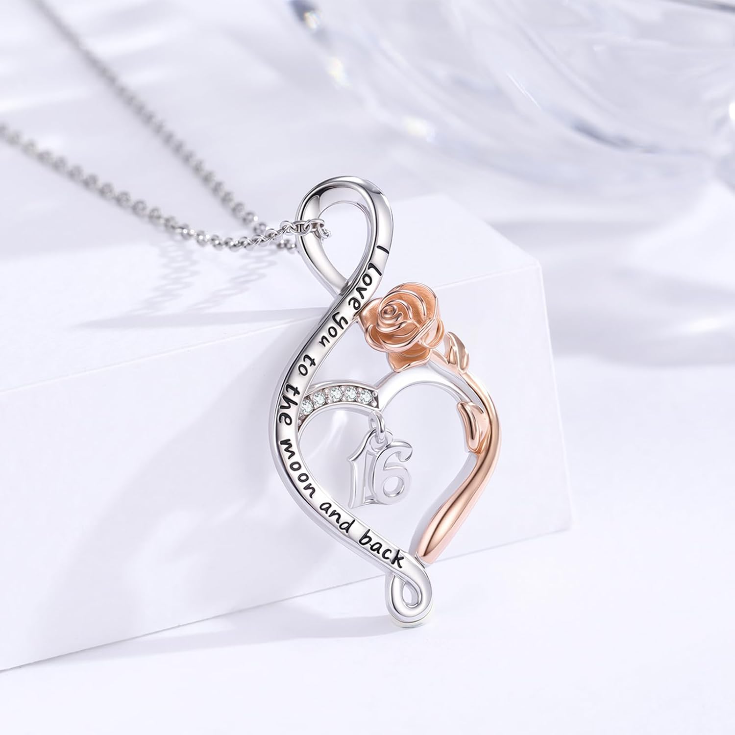 Birthday Gifts Necklace for Women 925 Sterling Silver Rose Flower Heart Infinity Pendant Jewelry Birthday Gift for Daughter Granddaughter - Image 2