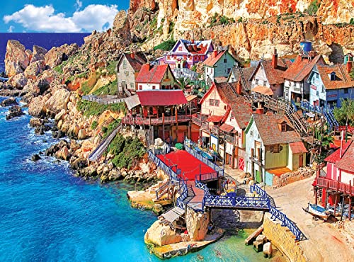 Popeye Village, Malta Jigsaw Puzzles for Kids Adults 1000 Pieces, Fun Educational Games Toy Birthday Gift Art Home Decor Finish Size 29.5 x 20 Inches