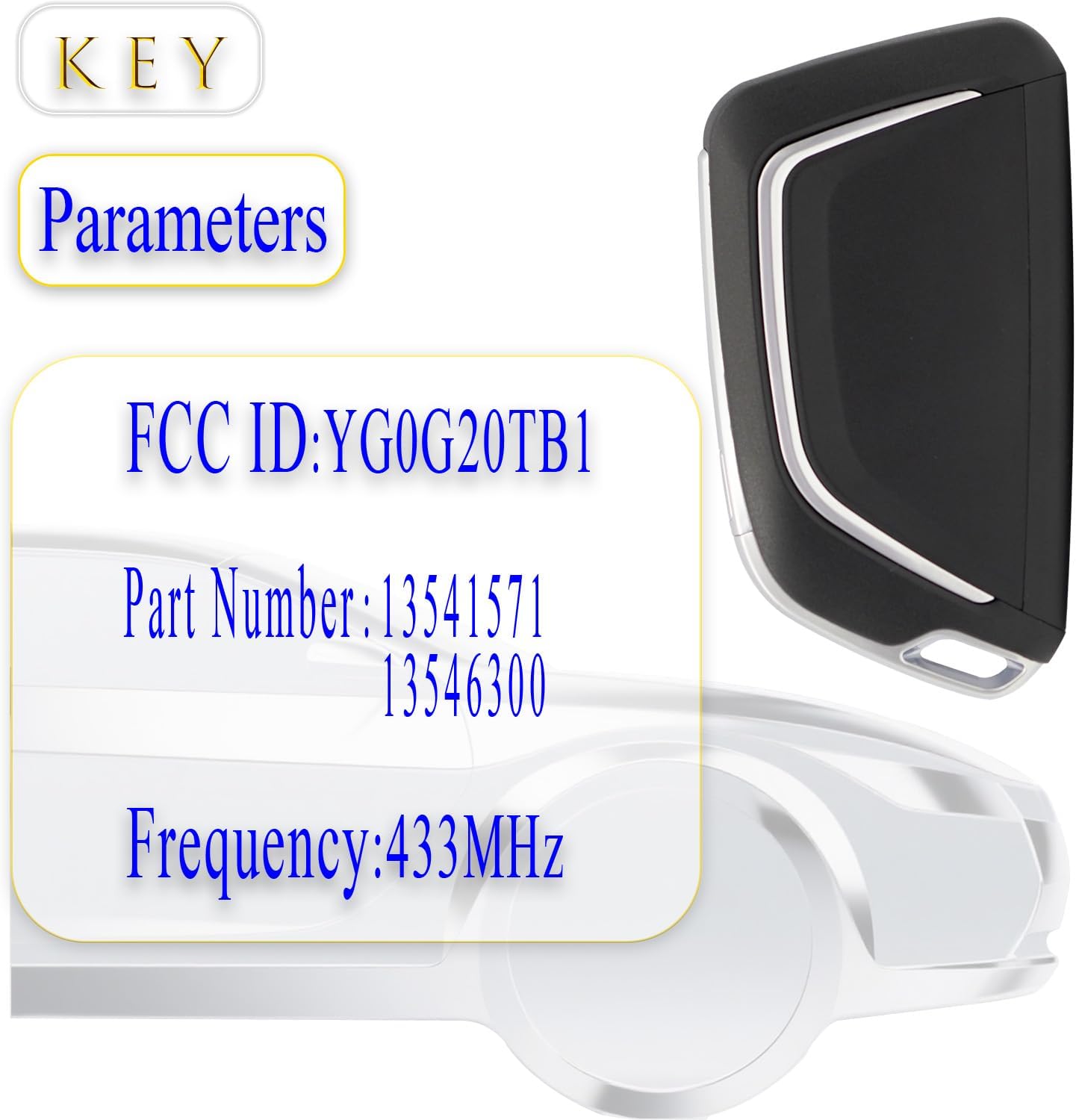 Key fob Replacement fits for Cadillac Escalade 2021-2024 Smart Car Keyless Entry Remote Control YGOG20TB1 433MHz 13541571 13546300