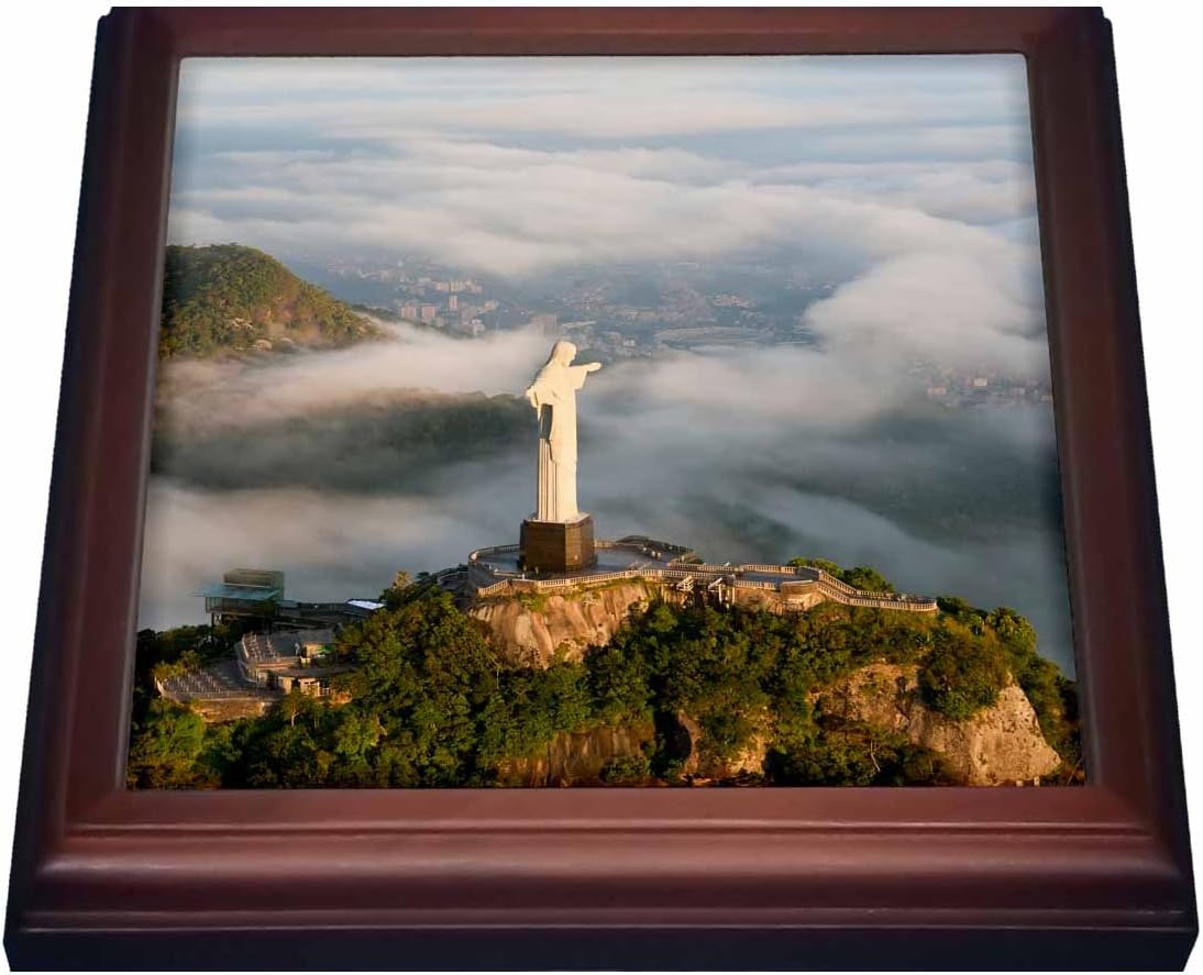 3dRose Statue of Jesus on Corcovado mountain Trivet with Ceramic Tile, 8 x 8, Natural
