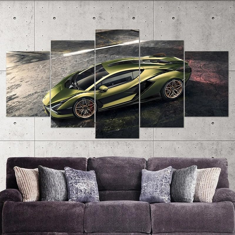 Tableau Voiture Verte Sportive de Supercars pour Déco de Chambre de Garçon