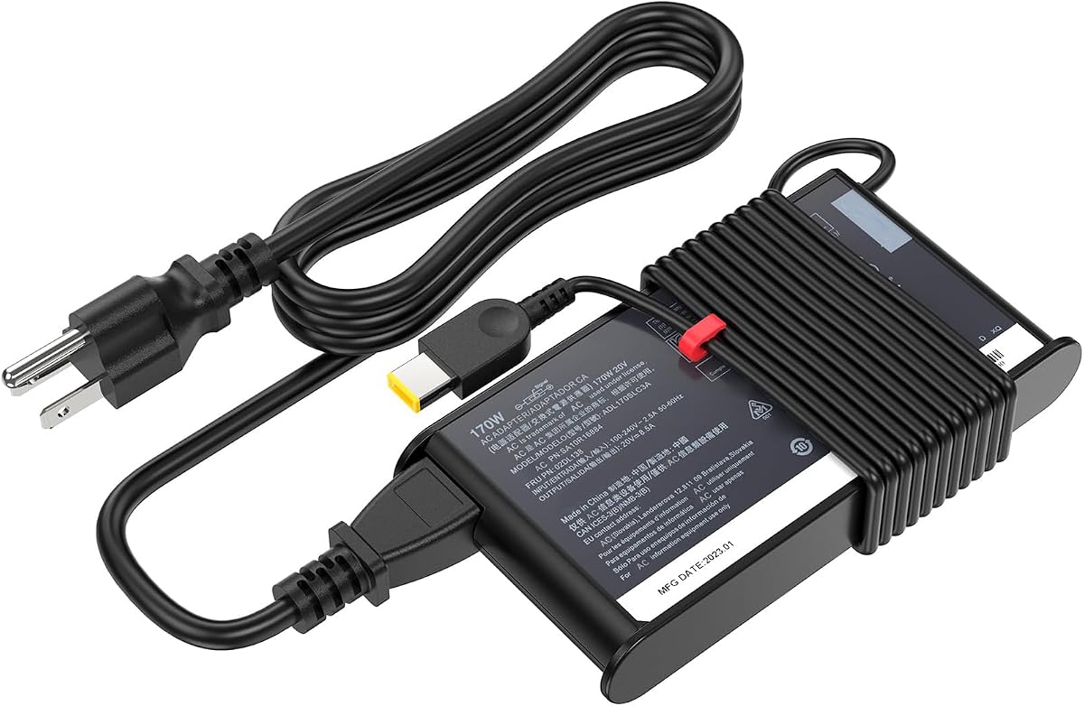 Cargador delgado de 170 W apto para Lenovo Legion Slim 5 5i Yoga Pro 9i Lenovo ThinkPad P1 P16 IdeaPad Pro 5 Lenovo LOQ ADL170SCC3A 4X20S56697-20V 8.5A Adaptador de CA Fuente de alimentación para computadora portátil