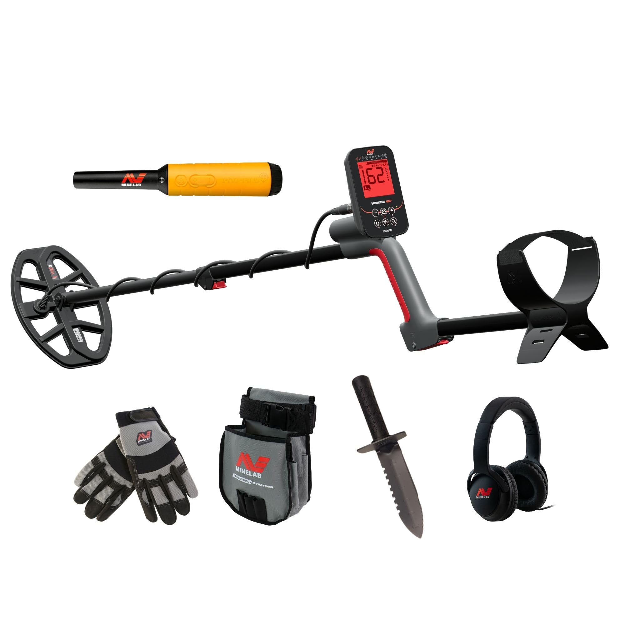 MINELAB Vanquish 460 Bundle, Includes Metal Detector, PRO-FIND 35 Pinpointer, Digging Tool, Finds Pouch, and Gloves