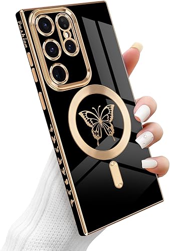 Newseego - Funda magnética para Samsung Galaxy S23 Ultra 5G, bonita funda de lujo con borde chapado de mariposa para mujeres, niñas y hombres, TPU disponible en Yaxa Venezuela