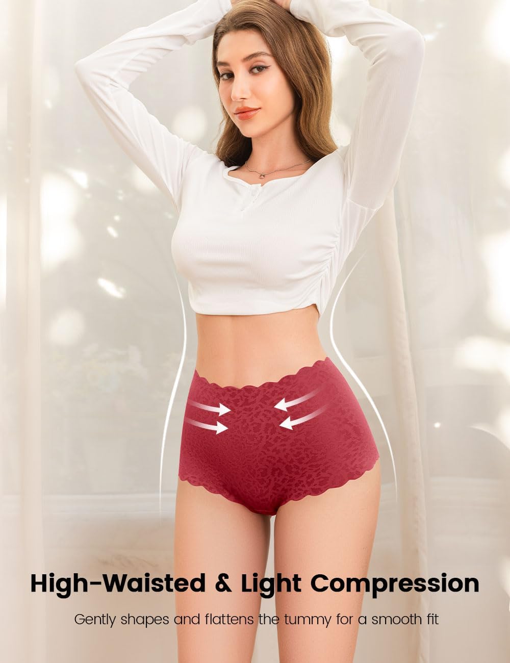 Womens Briefs Underwear High Waist Full Coverage Panties Tummy Control Shorts Stretch Flattering Floral Jacquard - Image 2