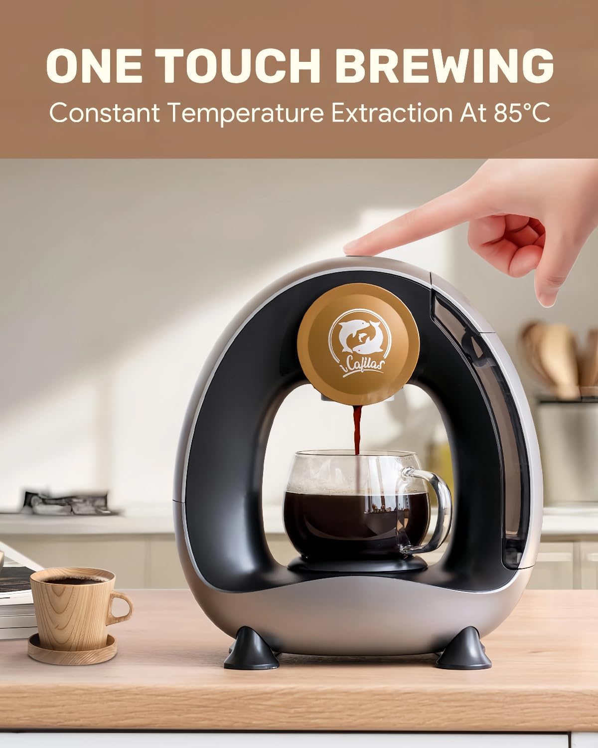 i Cafilas Máquina de café eléctrica Mini cafetería para café molido,Americano 2 en 1 Mini una taza cafetería/preparadora de té, 120-240 ml (gris plata)