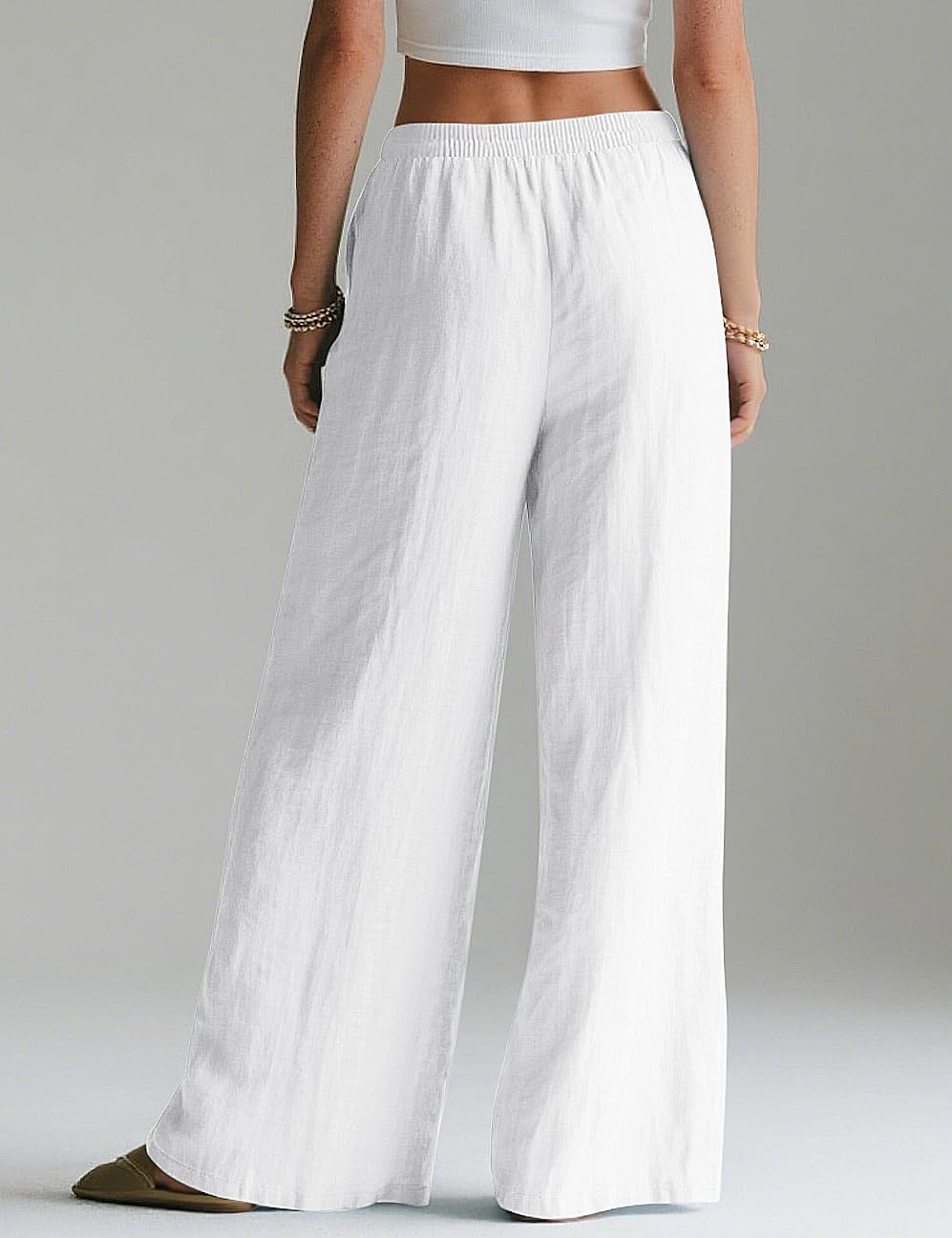 Rapbin Pantaloni estivi da donna, in lino, leggeri, larghi, con tasche | Tessuto di lino leggero, gamba larga, vita elasticizzata, tasche, pantaloni estivi per tutti i giorni, spiaggia, vacanze