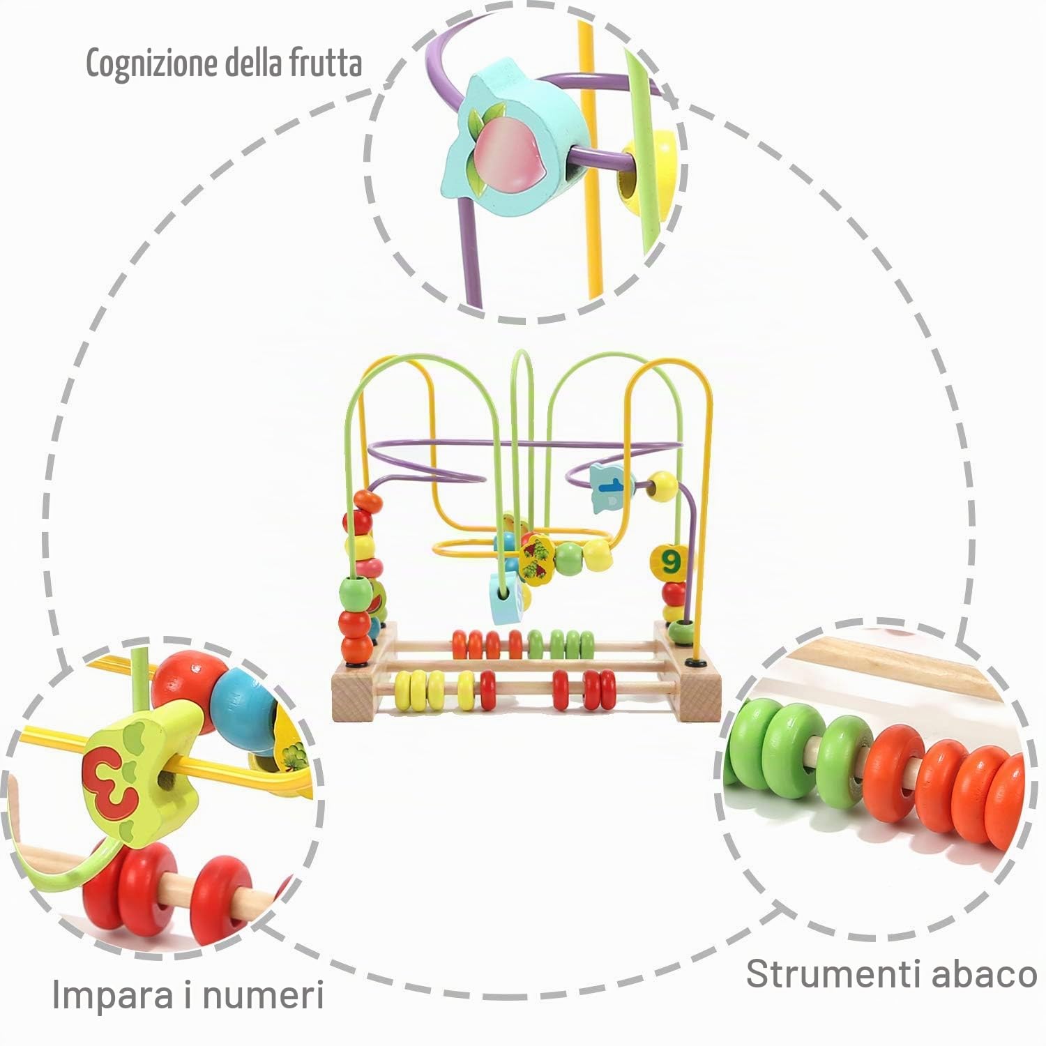 Jacootoys Frutta Legno Labirinti di Perline Abaco Montagne Russe Rotolamento Cerchio Giocattoli educativi Bambini Ragazzi Ragazze