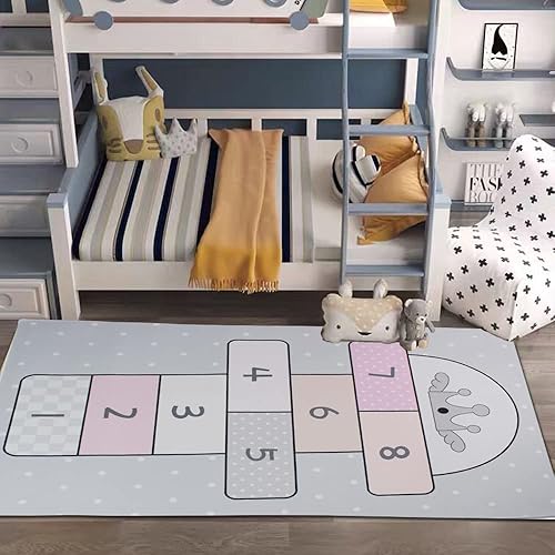 Miniatura 7 de Hopscotch Mat de 31 x 63 pulgadas, alfombra de juego de salto y cuenta con bonito diseño de estrella, alfombra de juego antideslizante para niños,