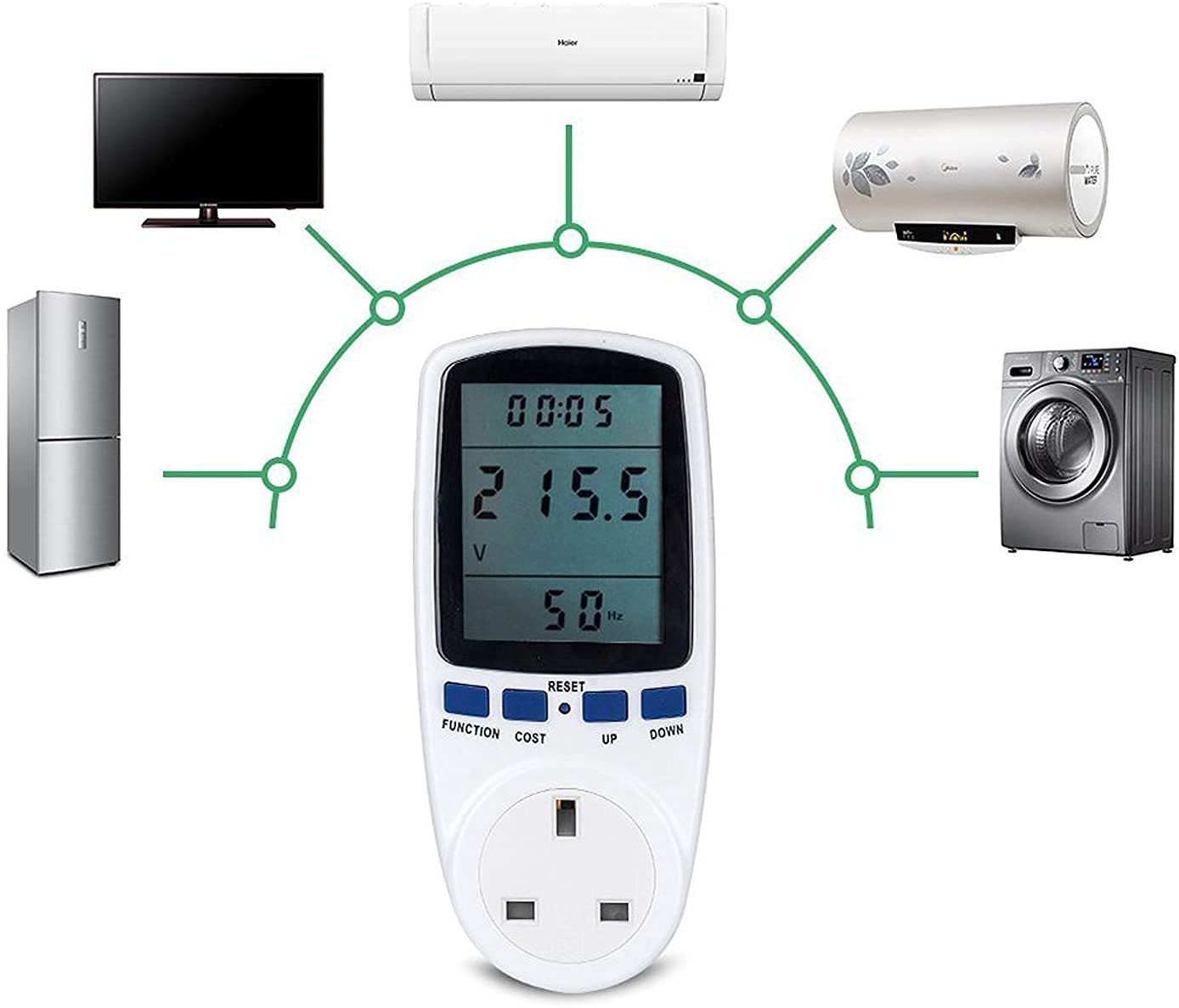 ORiTi LCD Display Digital Power Energy Meter AC 230V - 250V Power Consumption Energy Monitor Cost Calculator Watt Voltage Amp Meter