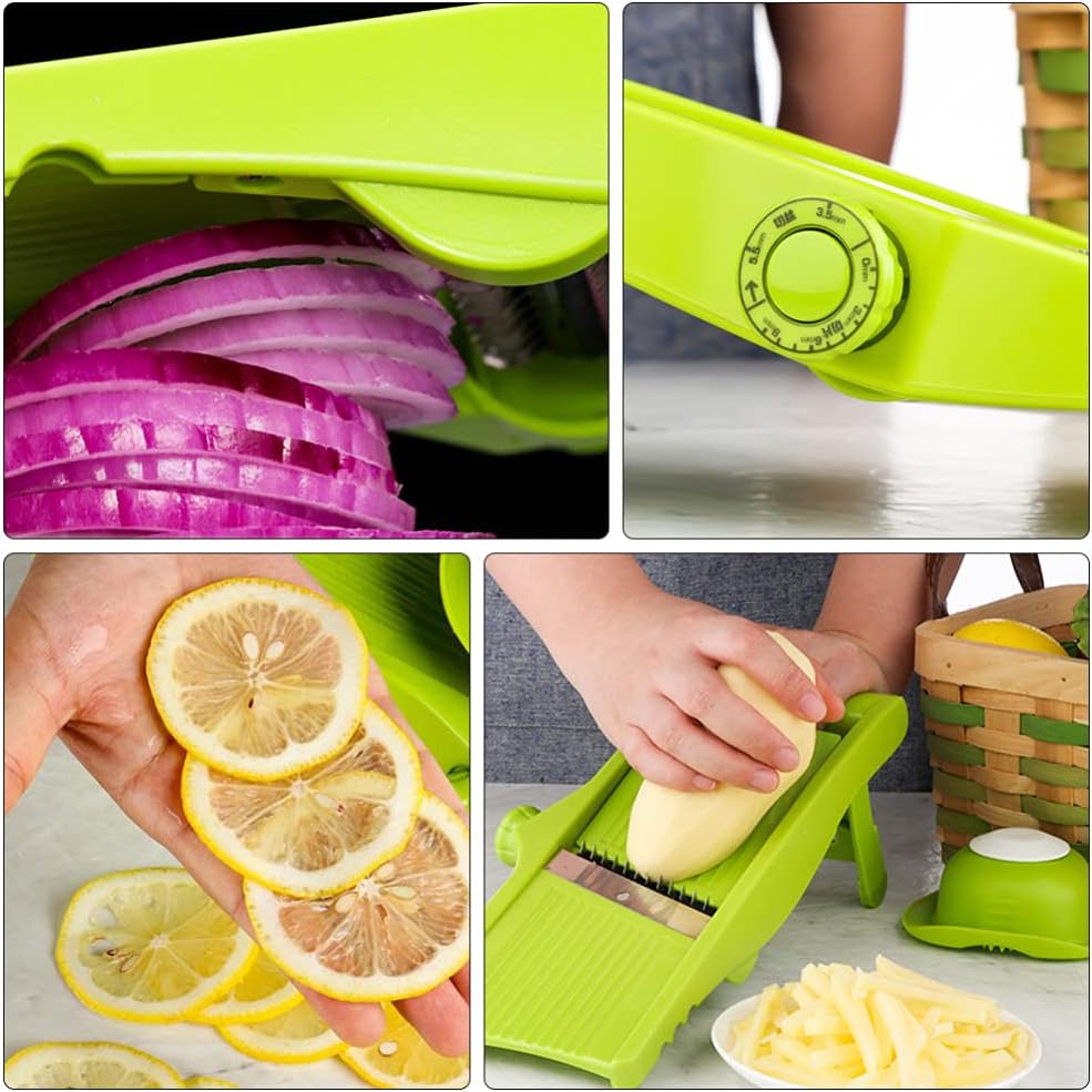 Vegetable Cutter Slicer Mandoline Slicer Multifunctional Carrot Grater Chopper for Home Kitchen Green