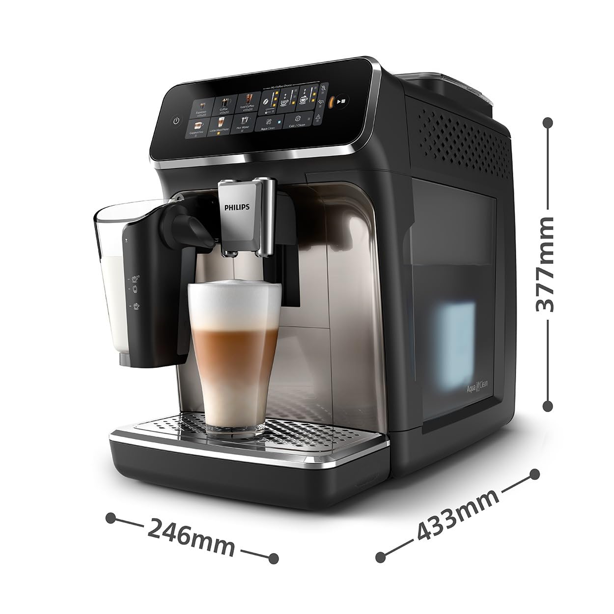 PHILIPS 3300 Series Kaffeevollautomat EP3347/90 mit LatteGo, SilentBrew, Keramikmahlwerk, AquaClean, Schwarzchrom