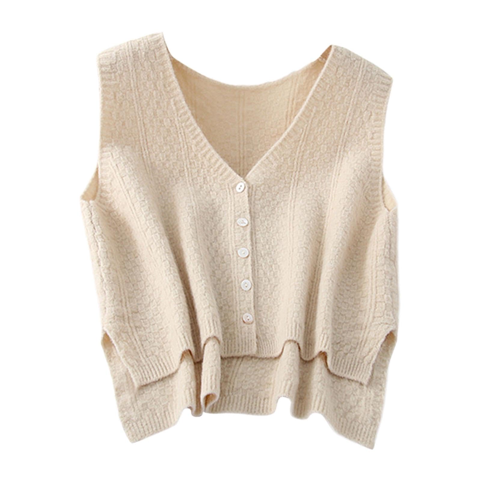 VISTORA Women Sweater Vest Breathable V Neck Casual Fashion Jumpers Sleeveless Gilet Apricot|Womens Clothing|Coats & Jackets