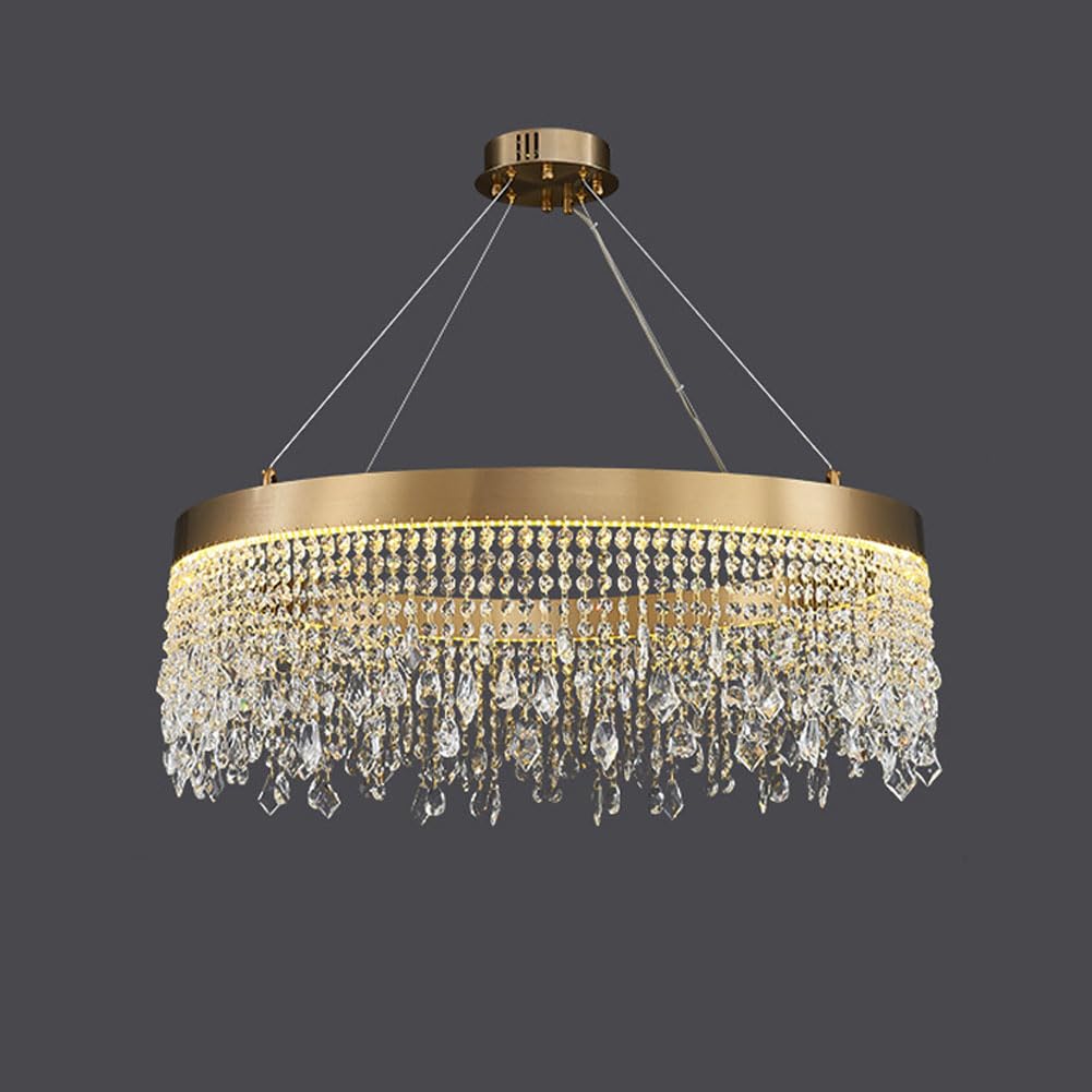KXEcoLife Scandinavian simple light luxury circle crystal chandelier, modern tassel for villa bedroom dining room living lamps and lanterns,60cm