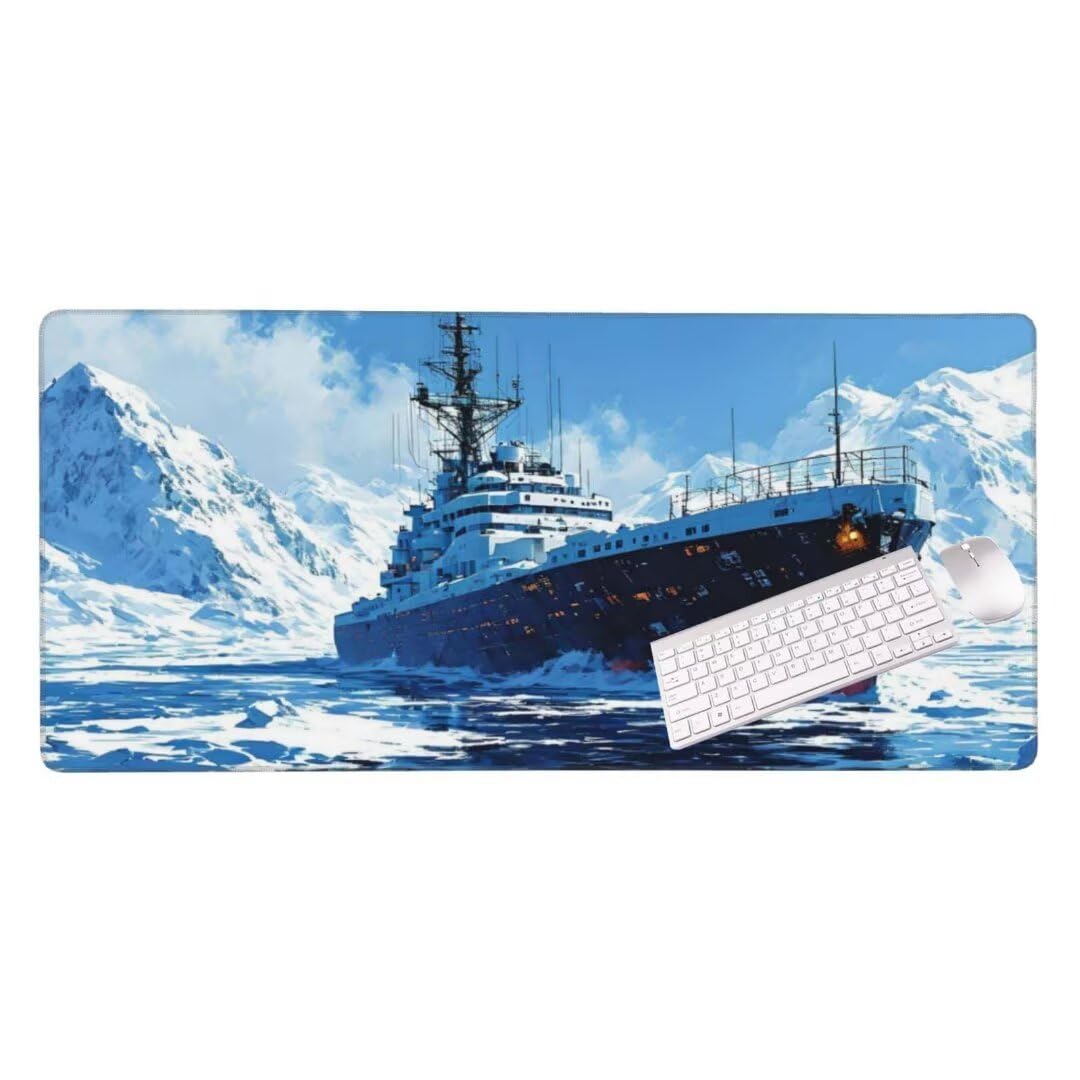 Alfombrilla de ratón 1400x600x3 MM, Alfombrilla Ratón XXL Extendida de Gran Tamaño con Bordes Cosidos, Base de Goma Antideslizante Almohadilla para Teclado, Buques marítimos S-4433