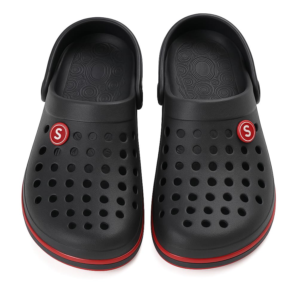 Men Clogs, Black with Red Trim, Ventilated Design, Slip-Resistant-image-45