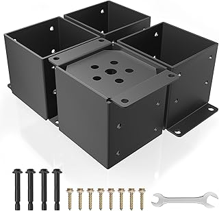 6x6 Post Base 4 Pcs, Heavy Duty Anchor With Anti-Corrosive Partition, Inner Size 5.6"x5.6", 13 Gauge Thick Solid Steel, Rust-Proof Powder-Coated Wood Fence Brackets for Support Deck, Pergola