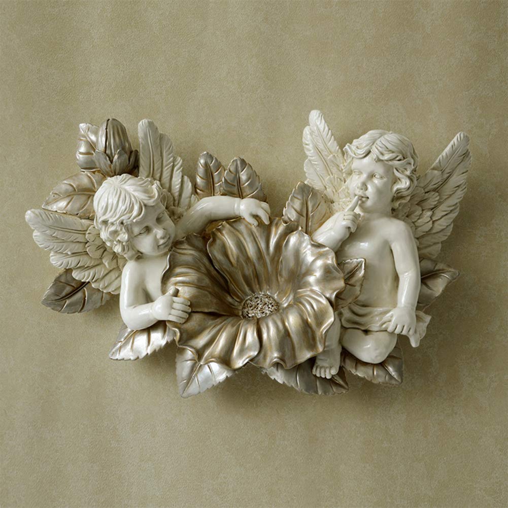 Statue de chérubins murale 56cm en relief, haute sculpture d'ange d'art pour salon élégant