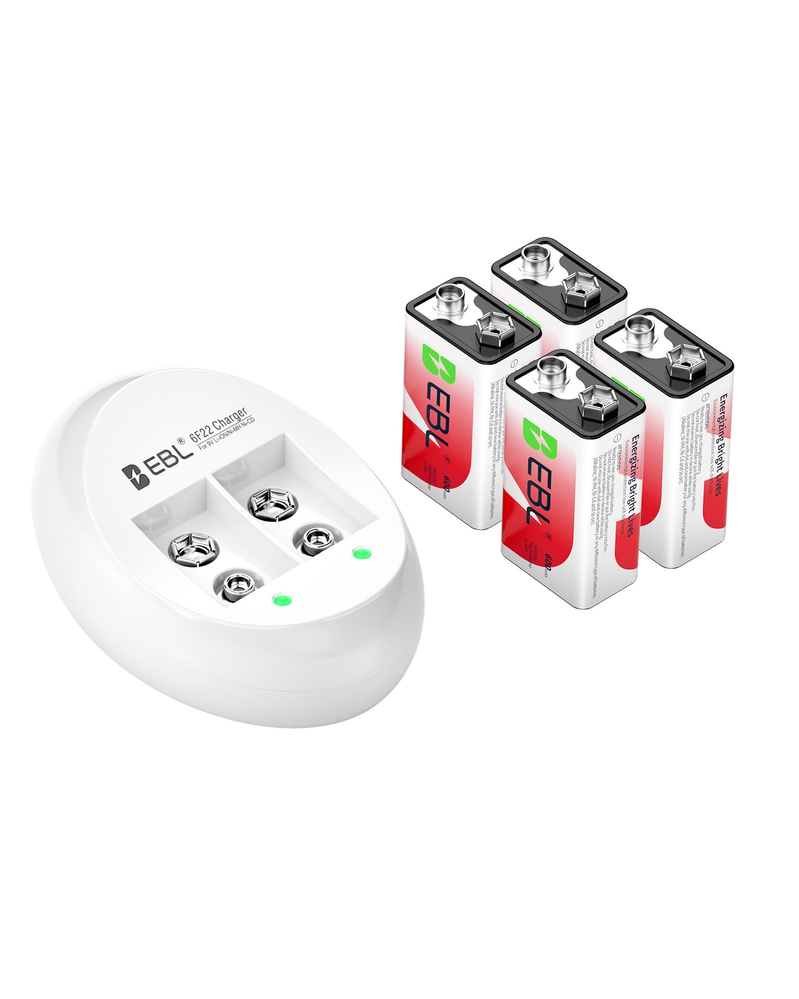 EBL Rechargeable 9V Batteries 4-Pack 9 Volt Li-ion Batteries and 9V Battery