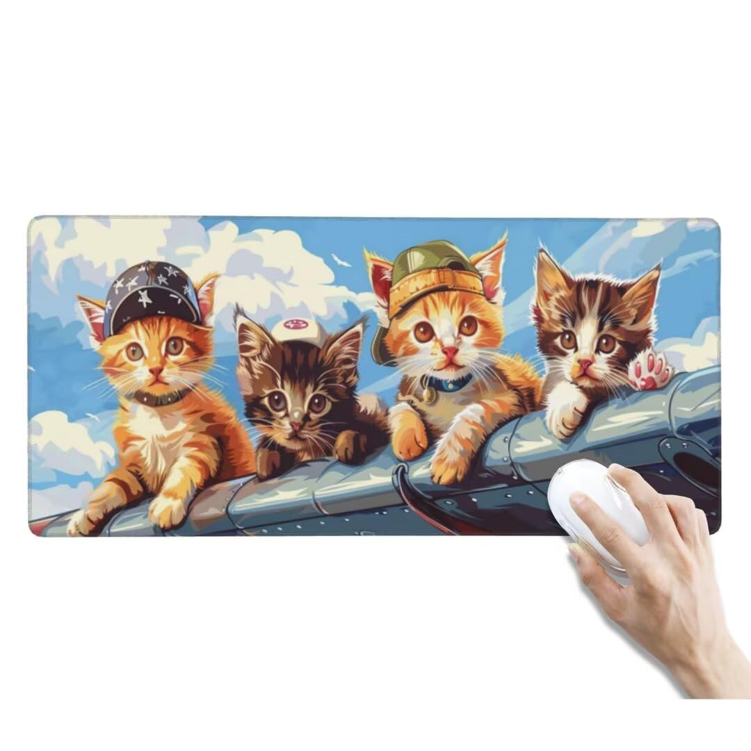 Tapis de Souris Mignon Tapis de Souris XXL, Extra Grand Tapis Souris Gamer XXL Tapis de Souris Gaming Mouse Pad avec Base Atidérapante pour Maison/Bureau (1000 x 500 x 3 mm, Chat de Dessin animé)