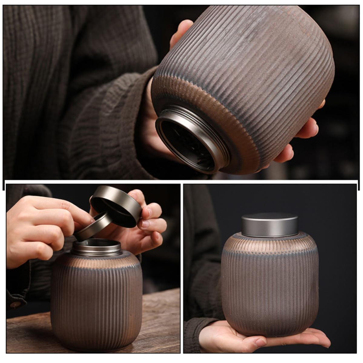 Tarro de Cerámica Tapa para Almacenar Té Suelto y Alimentos Secos, Capacidad 600ml y 1000ml, Diseño Portátil y Mantiene la Frescura y Sequedad