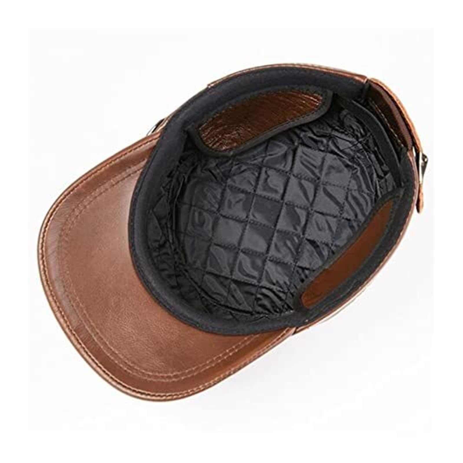 Adjustable Size Men Genuine Leather Flat Cap for Autumn Winter - Dark Brown (55-58cm)