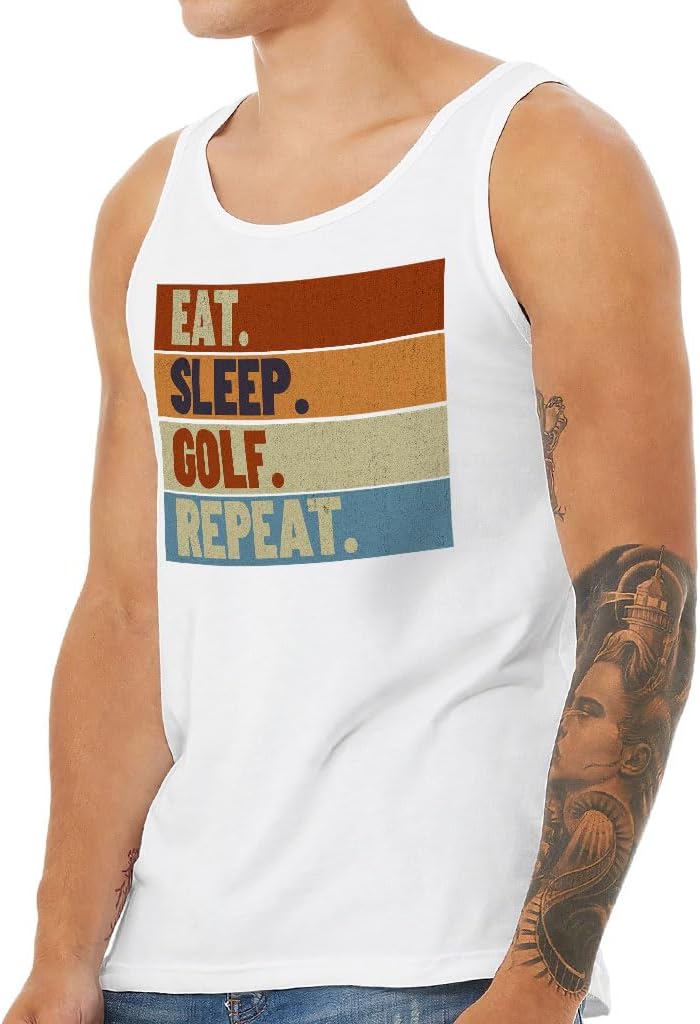 Eat Sleep Golf Repeat Tank - Retro Workout Tank - Funny Jersey Tank