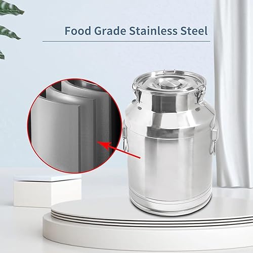 Miniatura 4 de Cubo de leche de acero inoxidable de 14 litros y 3.7 galones, cubo de vino de gran capacidad, jarra de leche con tapa sellada y asa de transporte