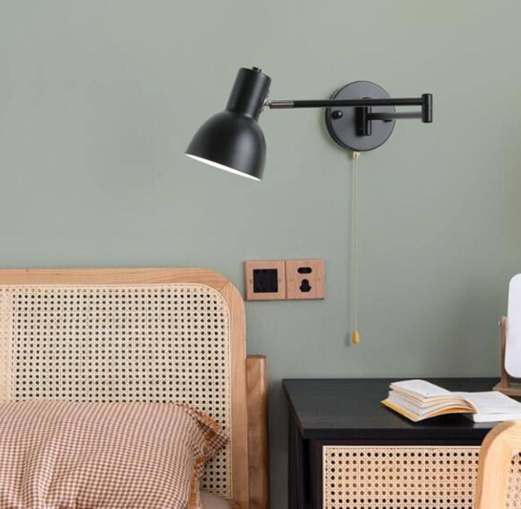 SXYSXYSXY Vintage Aplique de pared Con interruptor Interior negro Brazo giratorio Aplique Lámpara de cabecera Pantalla de metal Lámpara de lectura salón Pasillo Escalera E27