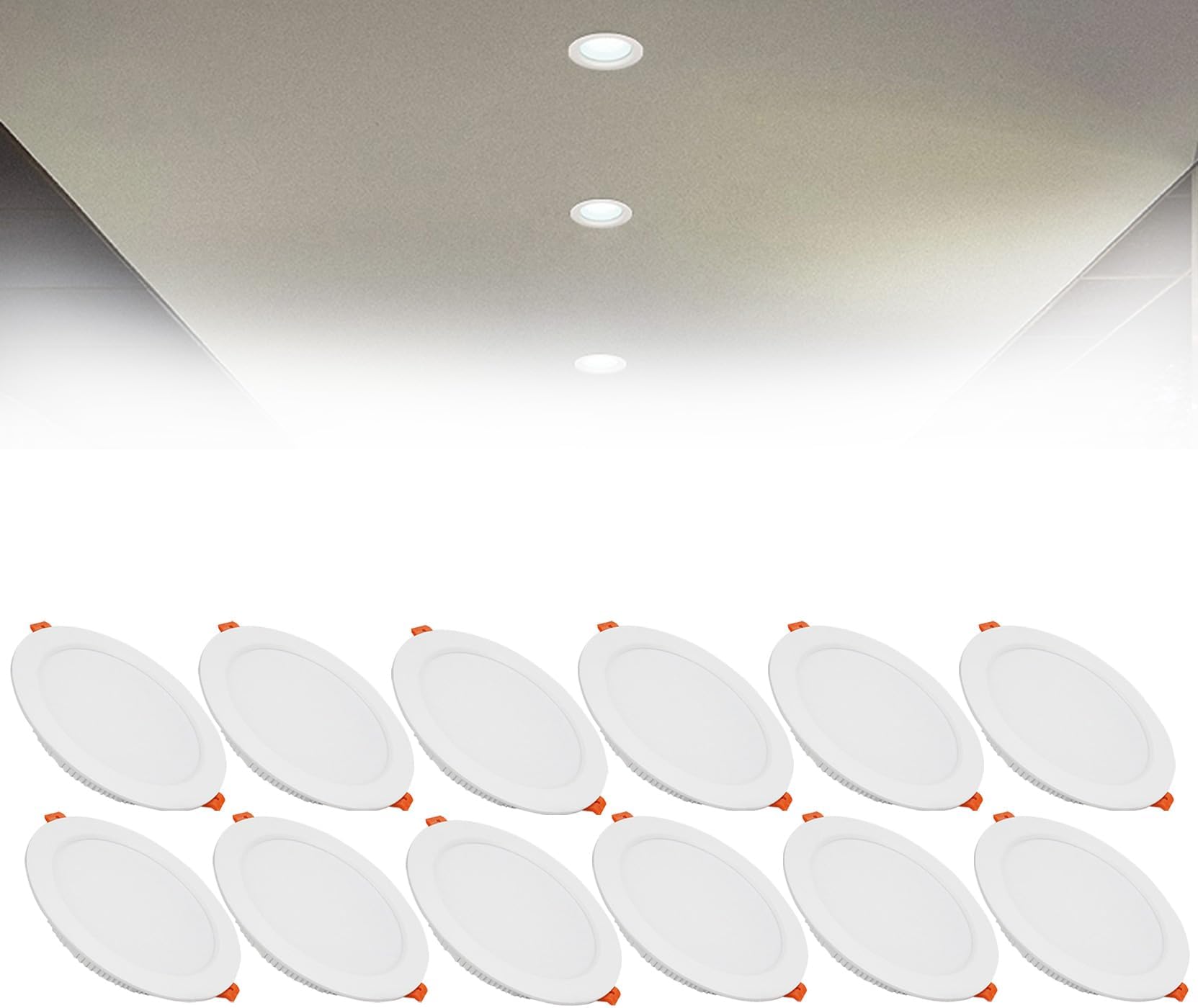 18W LED Recessed Ceiling Spotlights, 6000K Cold White Ultra Slim Panel Light, Cut Φ150-160mm, AC110-240V Round Downlights for Living Room Office, 12 Pack