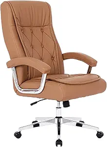 Leather Executive Office Chair with Arms and Wheels, High Back Ergonomic Computer Desk ChairAdjustable Height Swivel Office Desk Chair, 350LBS Capacity (Khaki)