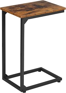 AMHANCIBLE C-Shaped End Table for Sofa - Slide Under Couch Snack TV Tray, Small Space Side Table, Rustic Brown 15.4x11.4x23.2"