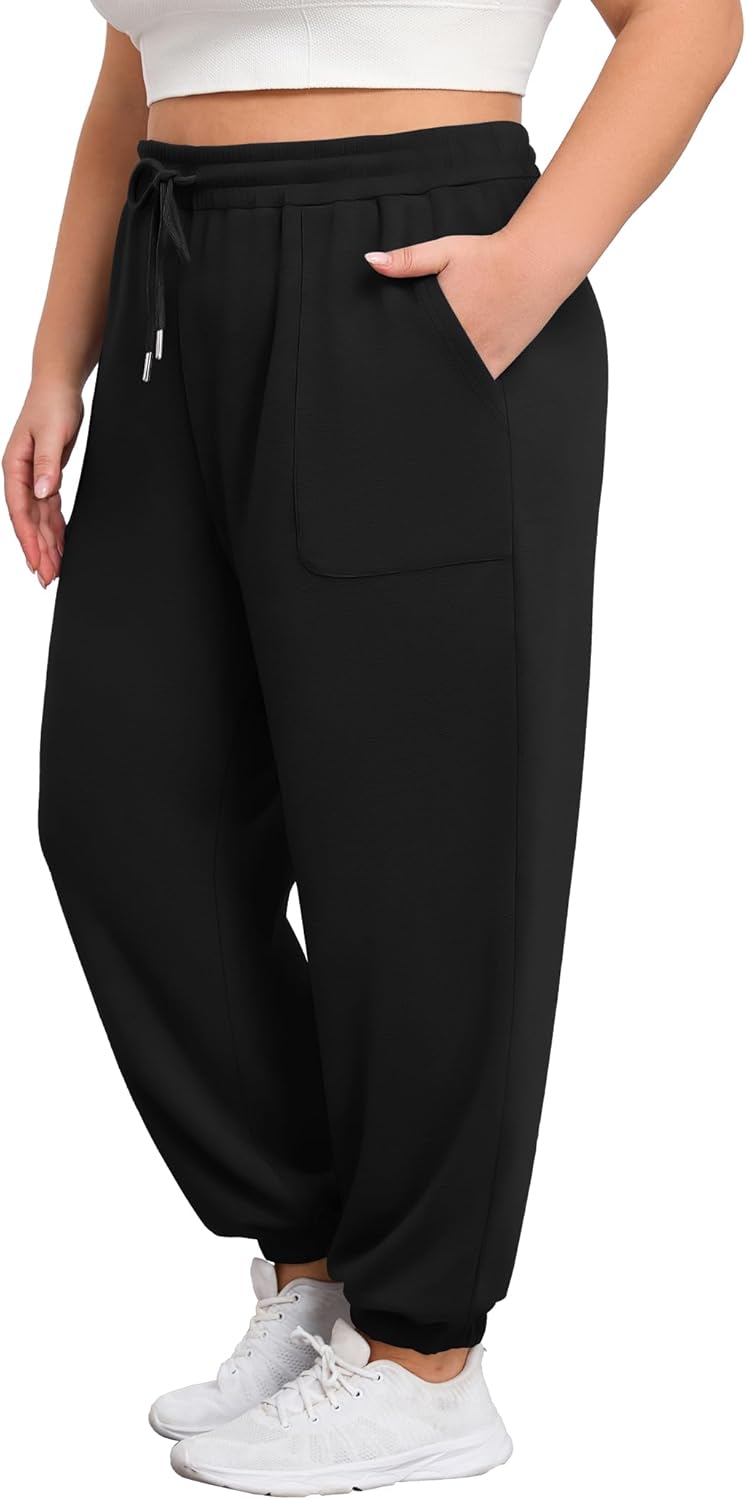 FOREYOND Plus Size Sweatpants for Women Casual Lounge Yoga Joggers Elastic Waist Workout Active Sweat Pants with Pockets