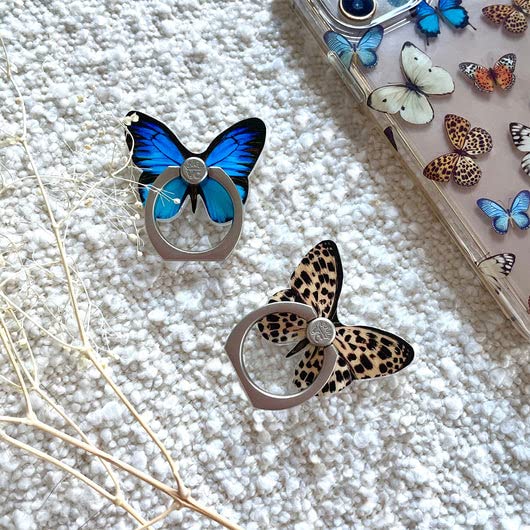 Image of Velvet Caviar Cell Phone Ring Holder - Finger Ring & Stand - Improves Phone Grip Compatible with iPhone, Galaxy, Most Smartphones (Blue Butterfly)