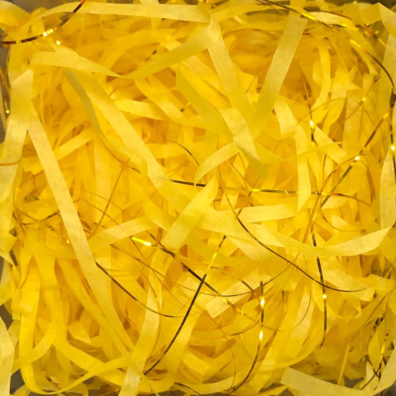 Papier déchiqueté pour boîtes-cadeaux, Papier de soie froissé métallisé à paillettes multicolores 50 g-100 g, paquet 2 4(Yellow Golden,100g*4Pack)