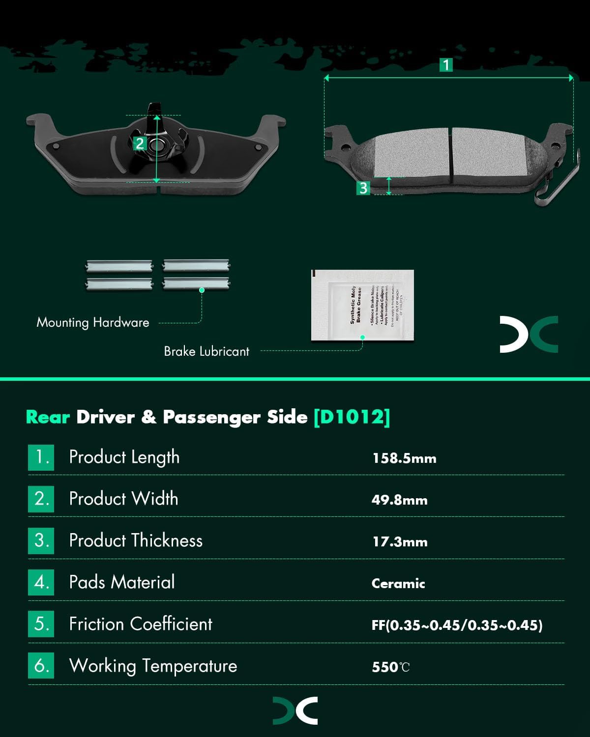 SCITOO Brake Pads Kits Front Semi-Metal Rear Ceramic 8pcs Fit for 2010-2011 for Ford for F-150