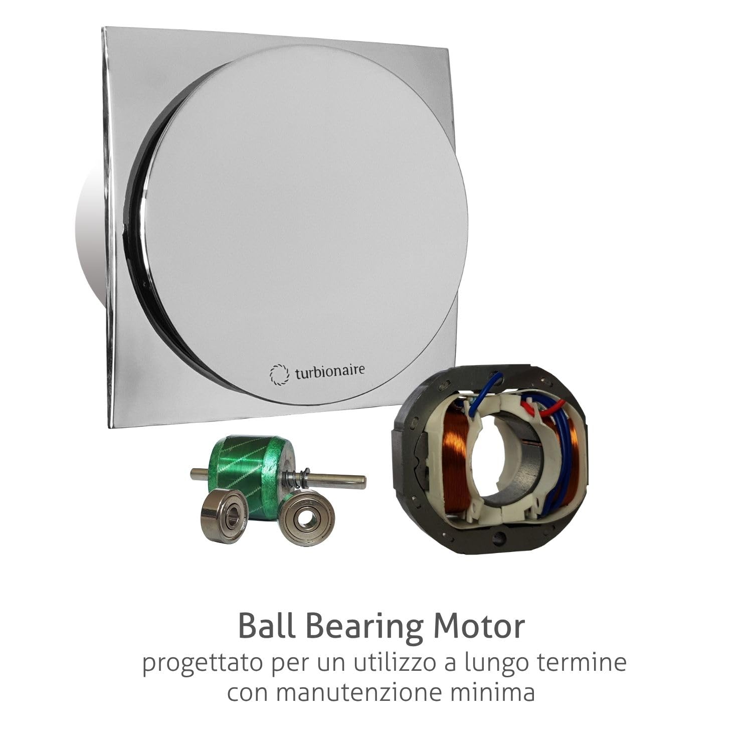 Turbionaire MIO 100 LL-SC Aspiratore Bagno Cromato, 100mm, Motore con cuscinetti a sfera, Silenzioso, Valvola di Non Ritorno, Protezione IPX4, Ideale per uso intensivo
