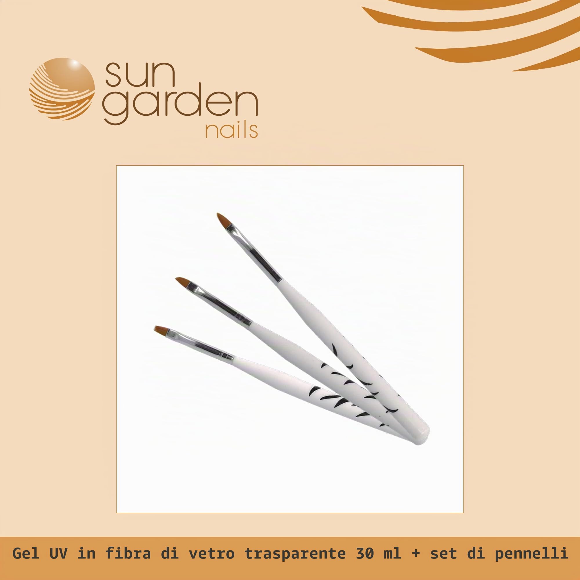 Sun Garden Nails Gel in fibra di vetro UV trasparente, 30 ml + set di pennelli
