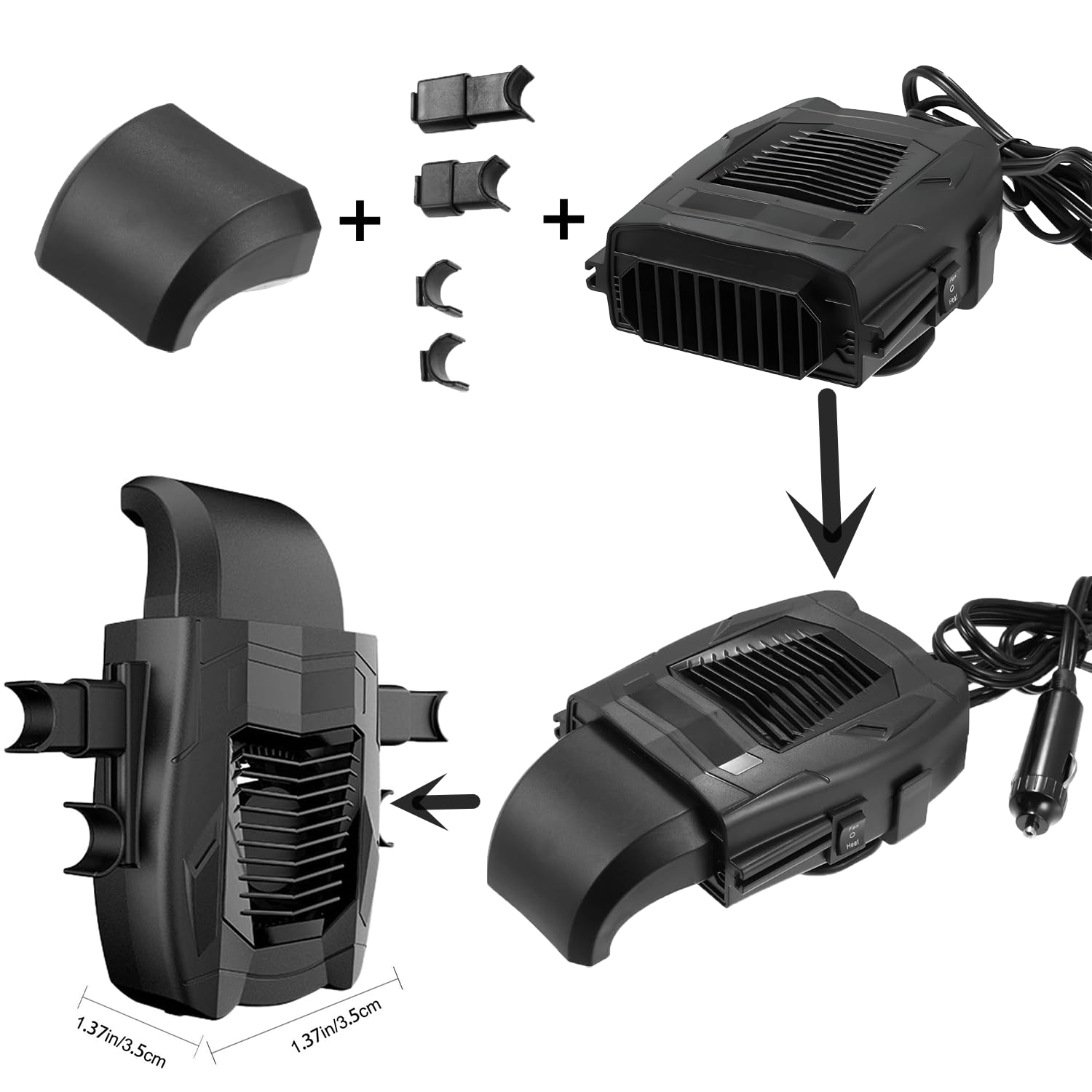 Chauffage de voiture portable 12 V avec prise allume-cigare, fonction de chauffage et de refroidissement rapide 2 en 1, rotation à 360 °, ventilateur de chauffage de voiture, dégivrage de