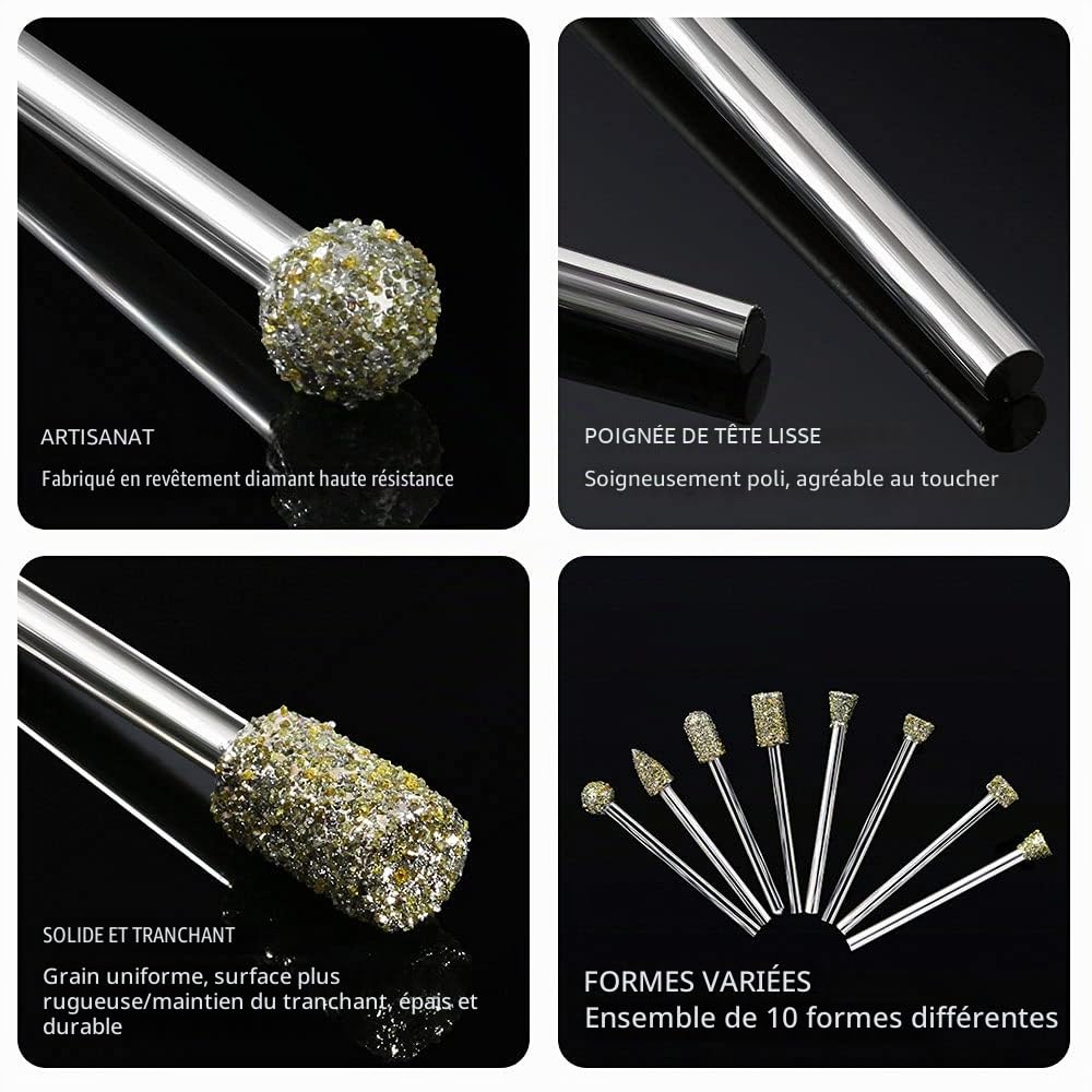 Ensemble de Fraise Diamantées, 20 PCS Mèche Meulage Diamant Tige 1/8", Kit de Dremel Fraises Rotatives pour Sculpture, Bricolage, Meulage, Polissage et Gravure