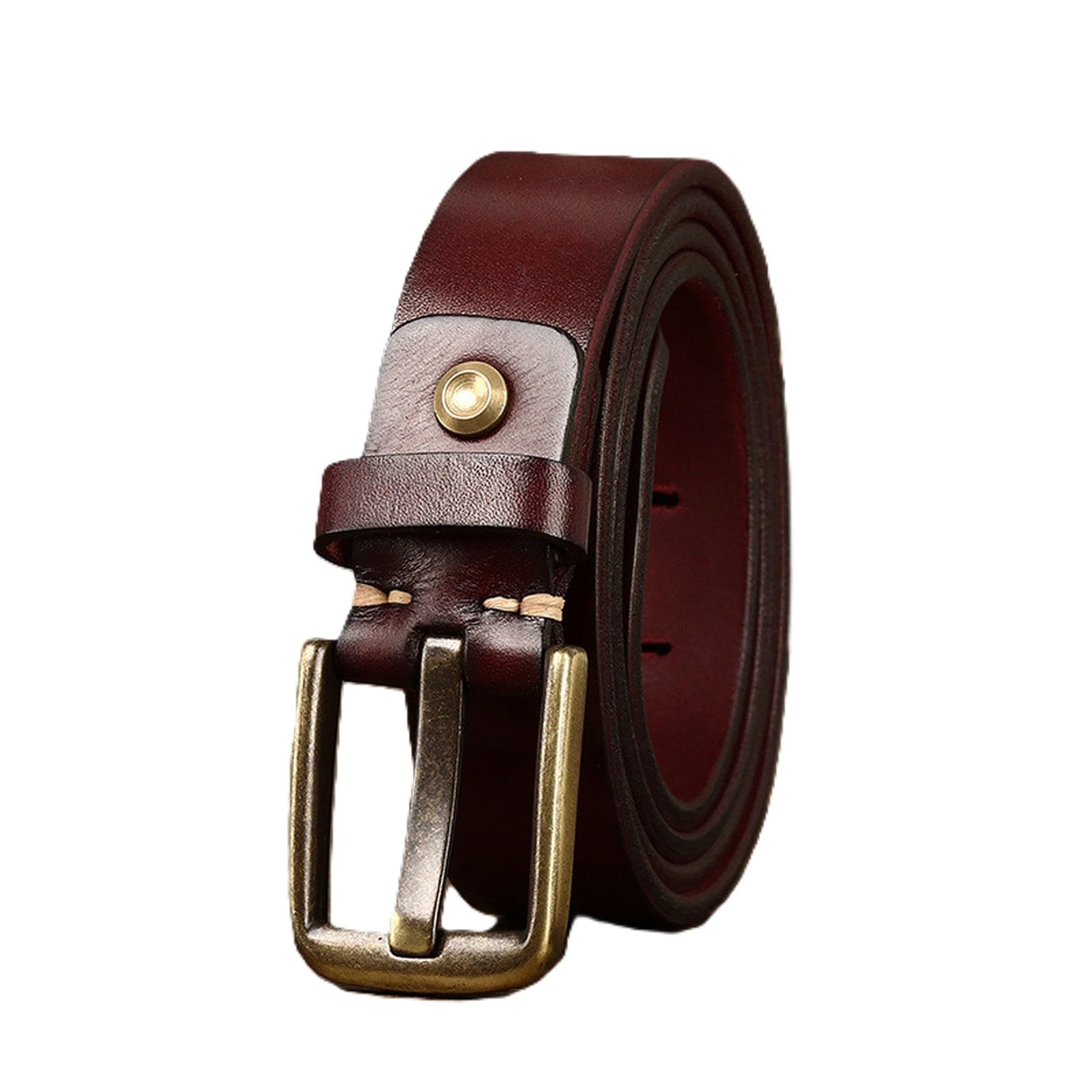 AGUTALITHIC Cowhide Leather Belt 3.3cm Wide Thicken Strap Heavy Duty Solid Brass Wide Pin Buckle for Work Business and Casual(100cm/39, Reddish Brown)