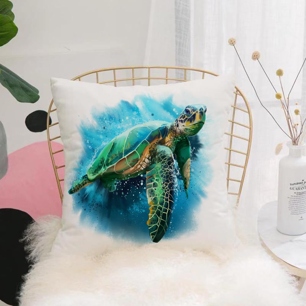 Hyosxw Sea Turtle Ocean Creature Watercolor Turtle - A6 Cushion Cover,Throw Pillow Case Home Decorative For Living Room Bedroom Sofa Chair 18X18 Inch,Sea Turtle Ocean Creature Watercolor Turtle On Gray Rustic Wood,Pillowcase 45X45cm