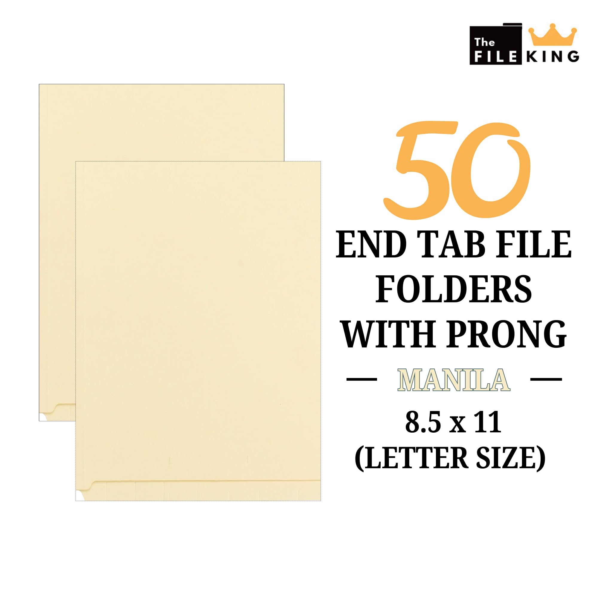 The File King Manila-Aktenordner mit zwei Verschlüssen, Briefgröße, 50 Stück, Platz für Jackenbeschriftung, 11-teilige Faser, zum Organisieren von Papieren für Regalablage, hergestellt in den USA