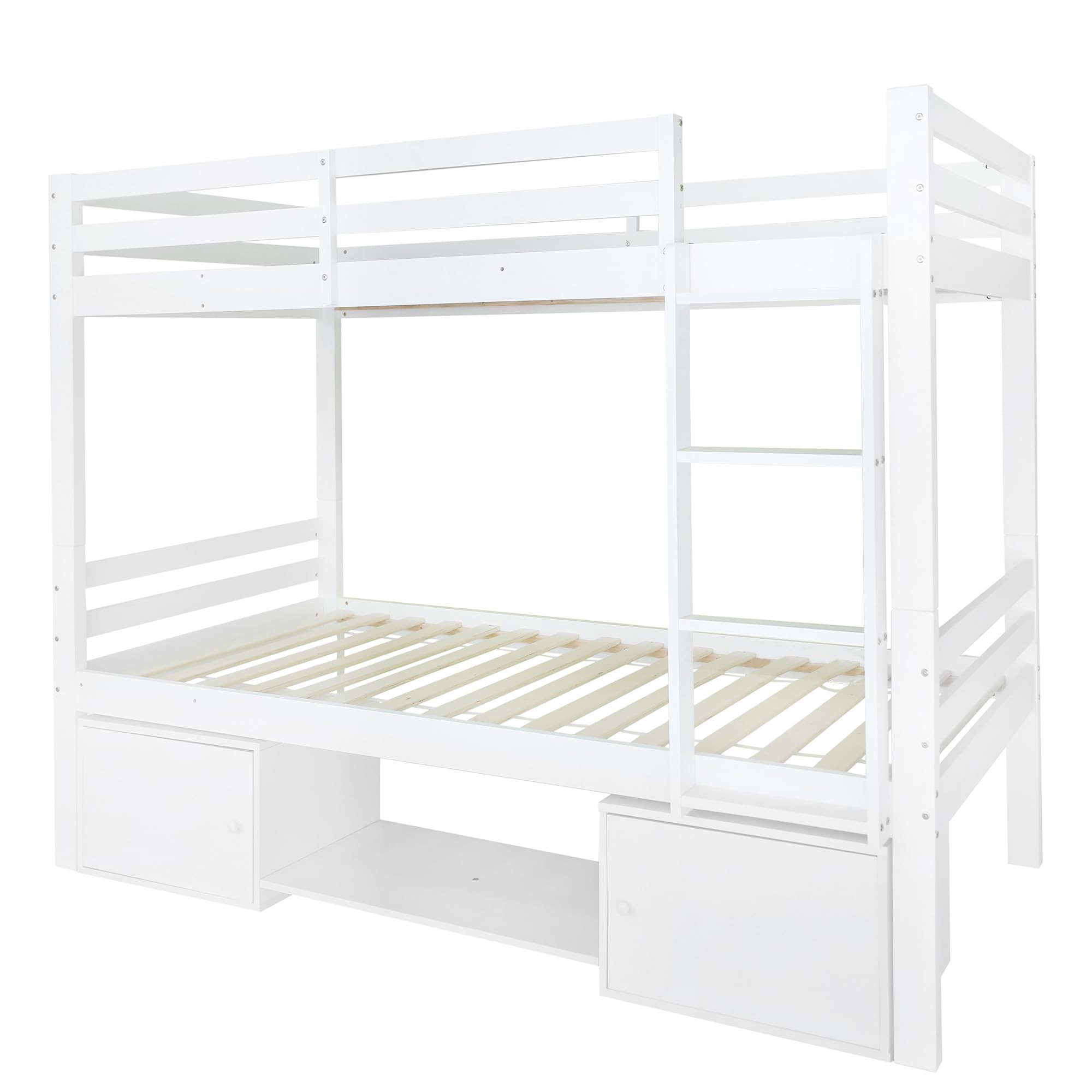 90x200cm, cuna con zapateros y taquillas, cama dividida en 2 camas individuales, cama juvenil, cama individual, blanco